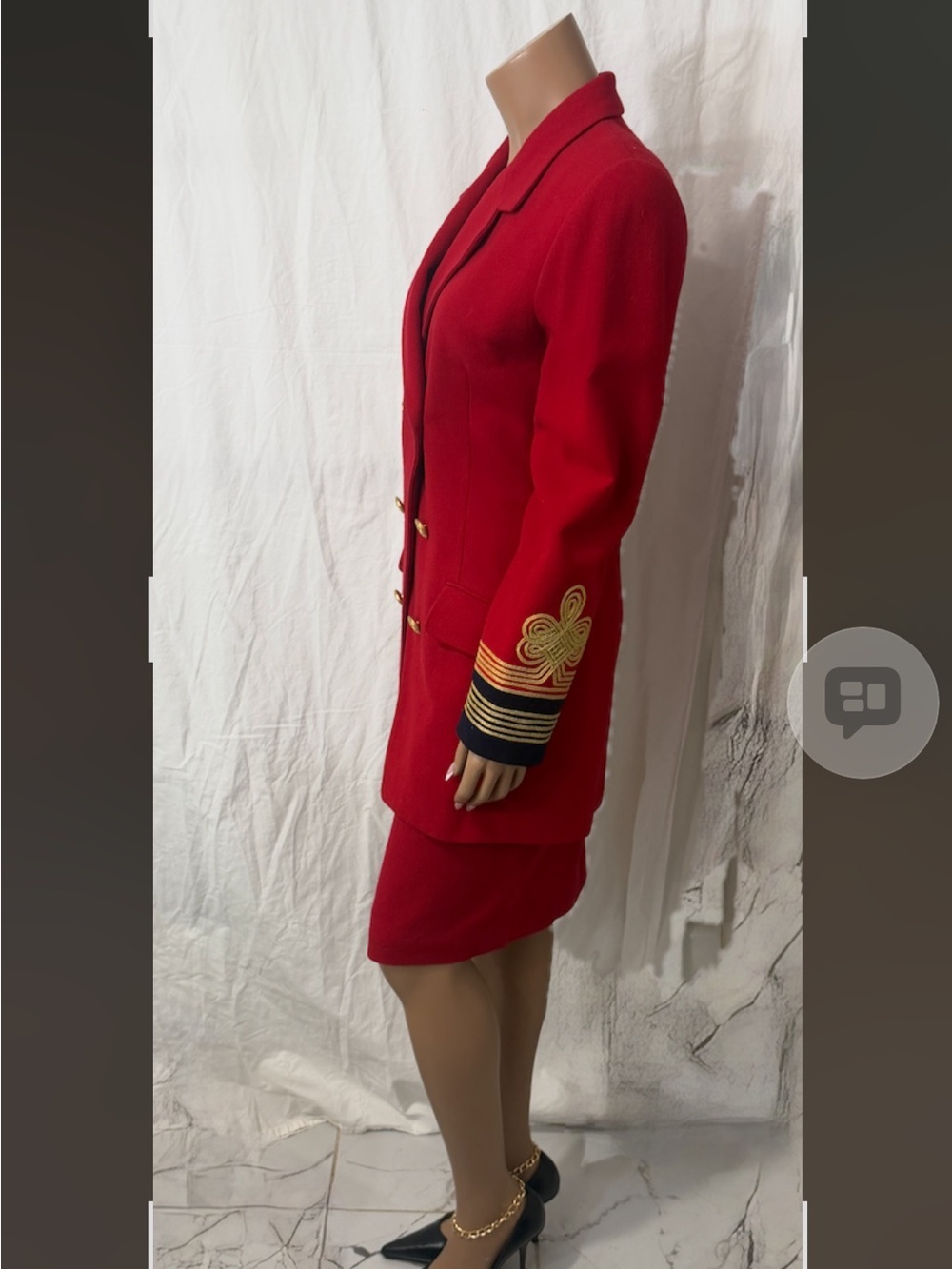 Womens Red Double-Breasted Blazer with Gold Button & Trim☑️ - Picture 10 of 15